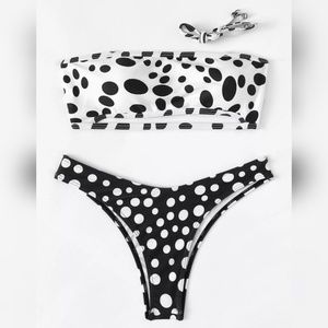 Dot Bandeau With High Leg Bikini Size S